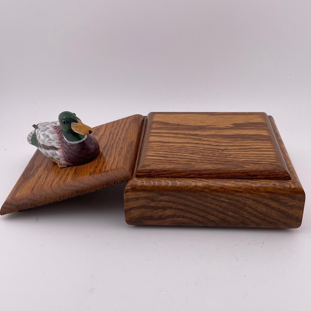Wooden Trinket Box Duck Mallard Figurine Lid Keepsake Jewelry Storage - Picture 8 of 10